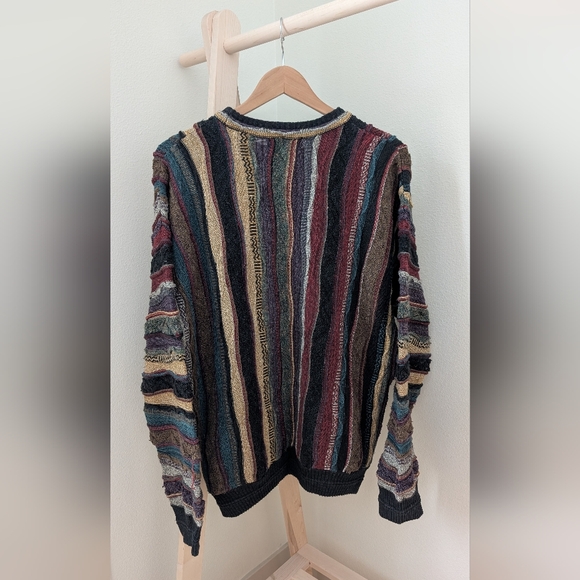 Vintage 90's Coogi Style Abstract Textured Chunky Crewneck Sweater In Black - Picture 7 of 8